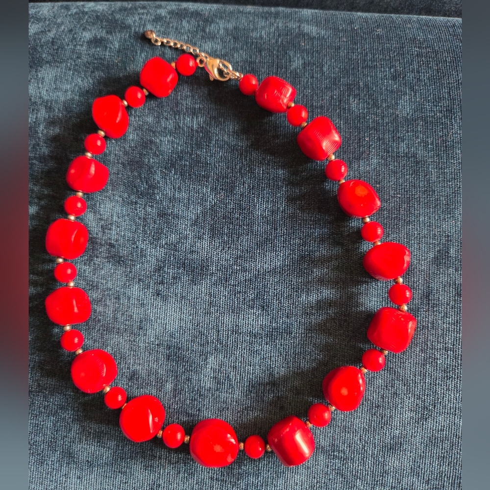 Chunky Red Stone Bead Necklace